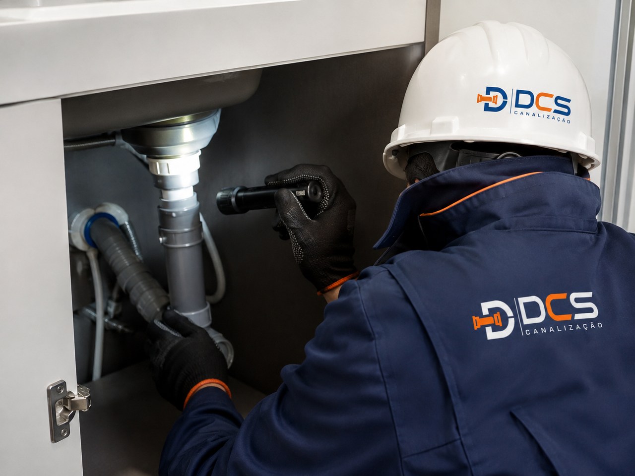 Técnico DCS realizando reparação hidráulica sob a bancada